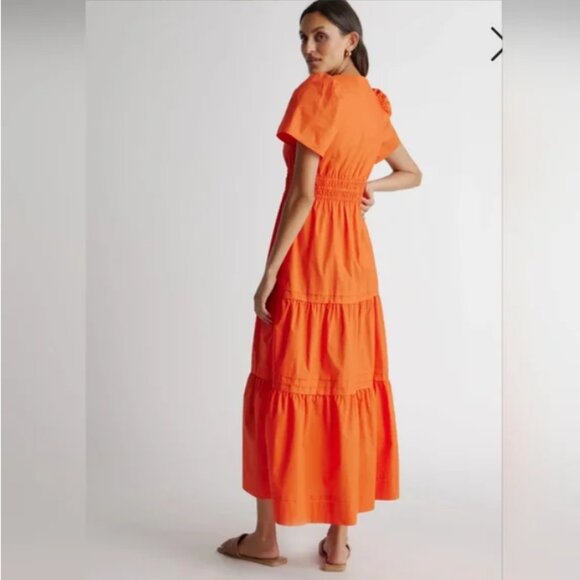 Quince organic cotton tiered maxi dress orange S - Picture 3 of 12